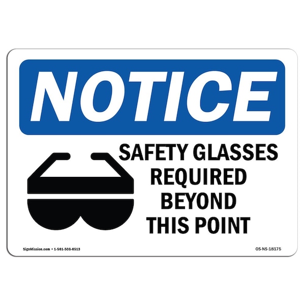 OSHA, Safety Glasses Required Beyond With Symbol, 5in X 3.5in Decal, 10PK, OS-NS-D-35-L-18175-10PK